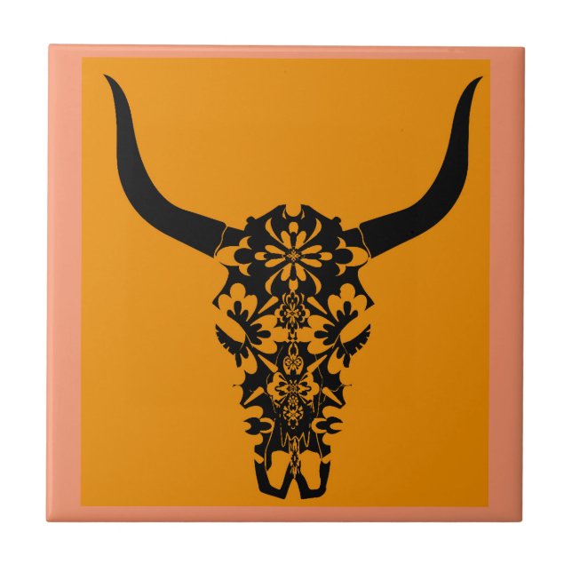 wild-west-cow-skull-horns-black-white-vector-clip- tile (Front)