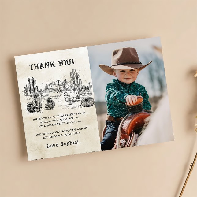 Wild West Cowboy Birthday Party Photo Thank You Card (Creator Uploaded)
