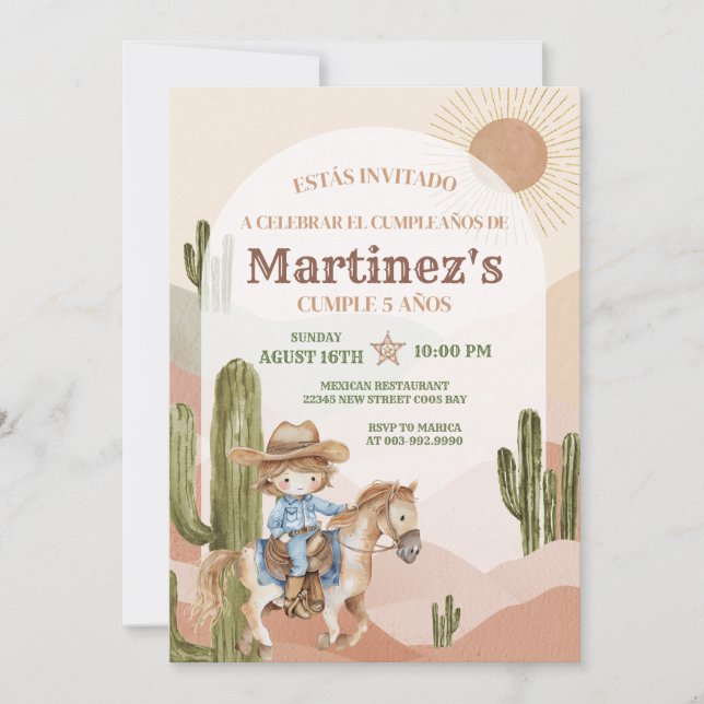 Wild West Cowboy Birthday Spanish  Invitation (Front)