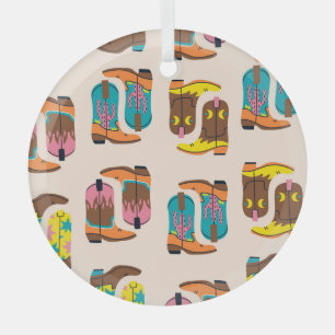 Wild West Cowboy Boots: Fashion Concept Pattern Glass Ornament