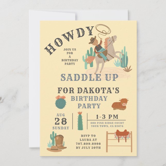 Wild West Cowboy Boy's Birthday Invitation (Front)