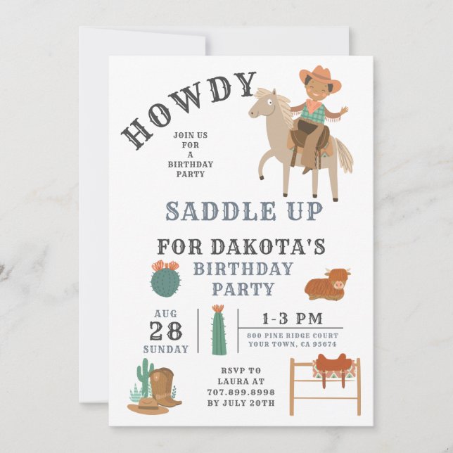 Wild West Cowboy Boy's Birthday Invitation (Front)