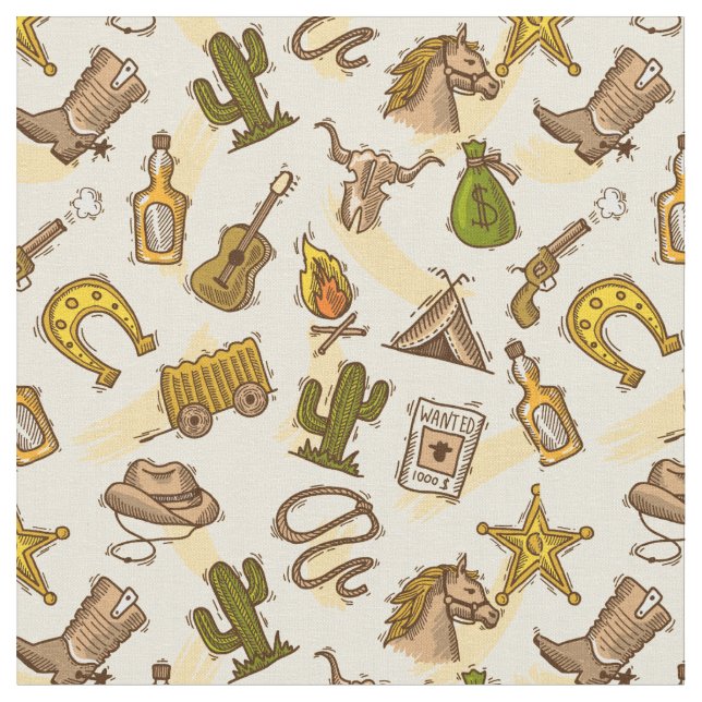 Wild west cowboy coloured with guitar and cactus fabric (Close Up)