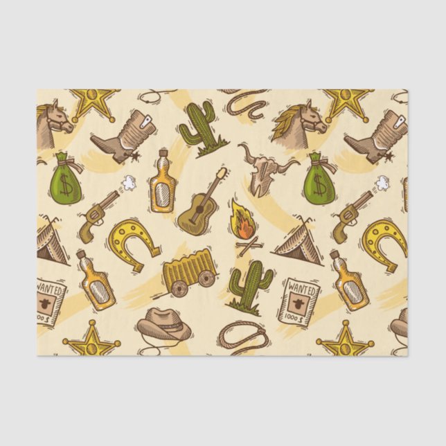 Wild west cowboy coloured with guitar and cactus tissue paper (Front)