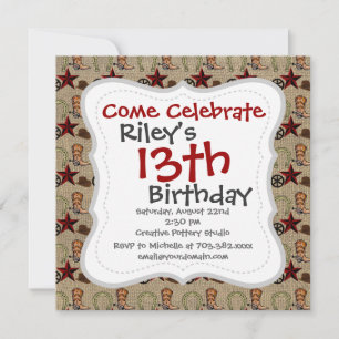 Wild West Cowboy Country Western on Burlap Pattern Invitation