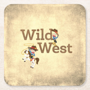 Wild West Cowboy Cowgirl Western Theme Square Paper Coaster