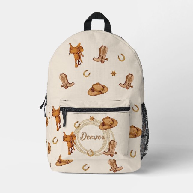 Wild West Cowboy Personalization Gender Neutral  Printed Backpack (Front)