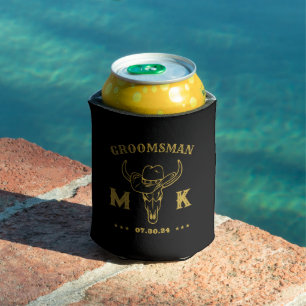 Wild West Cowboy Personalized Groomsmen Monogram Can Cooler