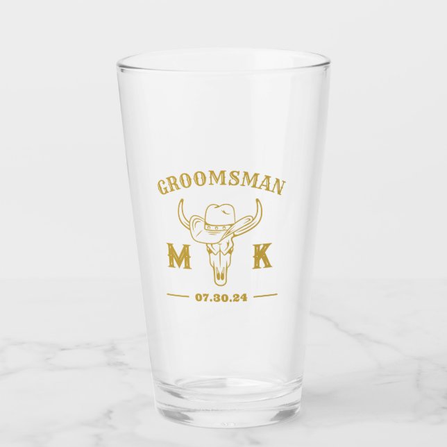 Wild West Cowboy Personalized Groomsmen Monogram Glass (Front)