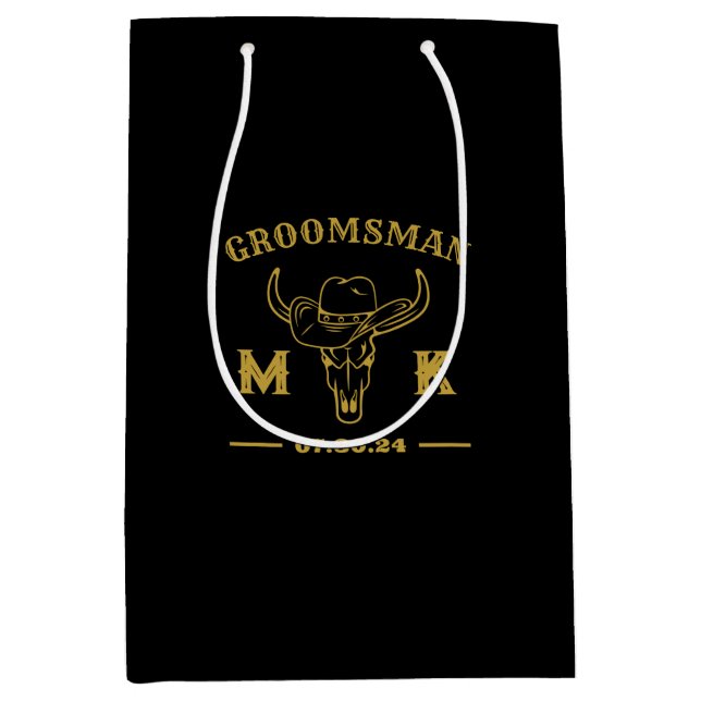Wild West Cowboy Personalized Groomsmen Monogram Medium Gift Bag (Front)