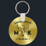 Wild West Cowboy Personalized Monogram Groomsmen Keychain<br><div class="desc">Personalized gifts for groomsmen and best man with old western cowboy theme. Decorated with cowboy hat with vintage western font. Text and colour are editable using the Design Tool to fit your occasion. Get this customize gift for wedding,  bachelor party,  engagement party or any other special occasions.</div>