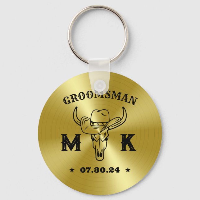 Wild West Cowboy Personalized Monogram Groomsmen Keychain (Front)