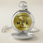 Wild West Cowboy Personalized Monogram Groomsmen Pocket Watch<br><div class="desc">Personalized gifts for groomsmen with old western cowboy theme. Decorated with cowboy hat with vintage western font. Text and colour are editable using the Design Tool to fit your occasion. Get this customize gift for wedding,  bachelor party,  engagement party or any other special occasions.</div>
