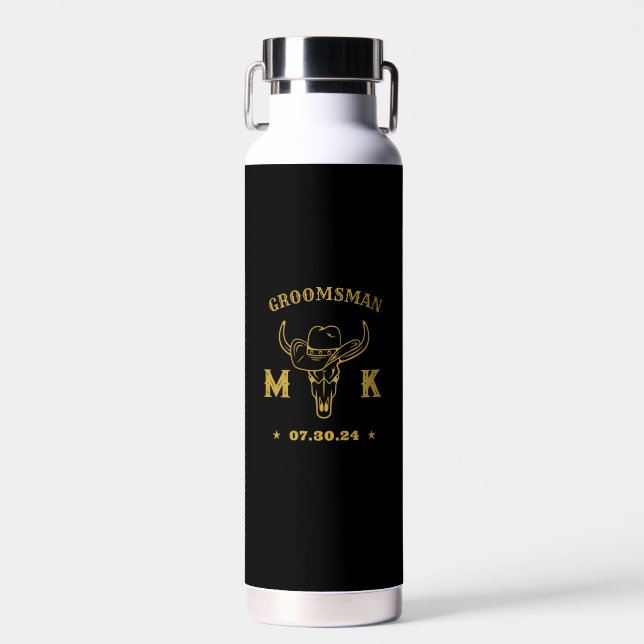 Wild West Cowboy Personalized Monogram Groomsmen Water Bottle (Front)
