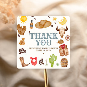 Wild West Cowboy Rodeo Baby Shower Square Sticker