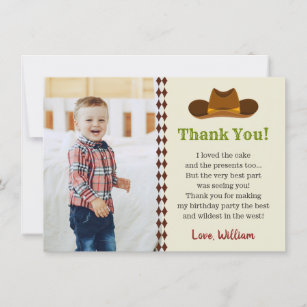 Wild West Cowboy Rodeo Kids Boys Birthday Party Thank You Card