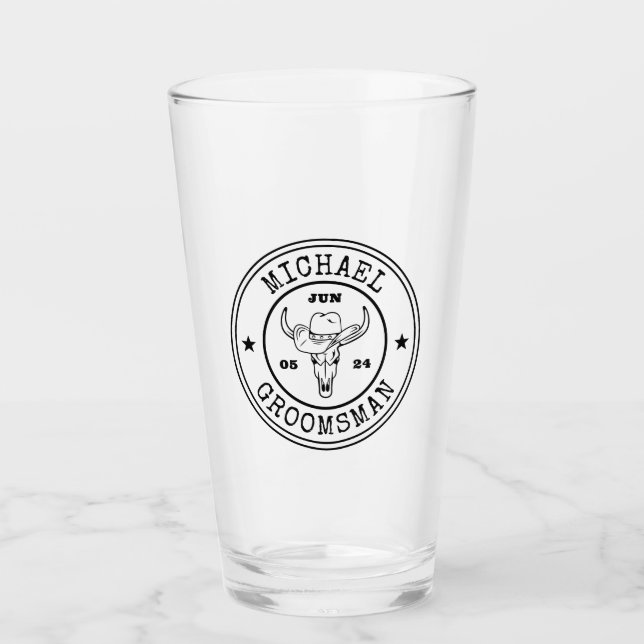 Wild West Cowboy Rustic Logo Customized Groomsmen Glass (Front)