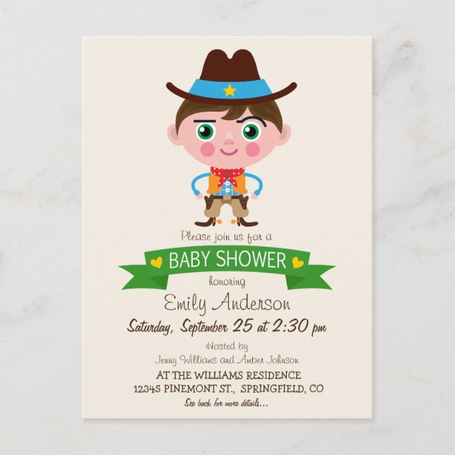 Wild West Cowboy Theme Baby Shower Invitation Postcard (Front)