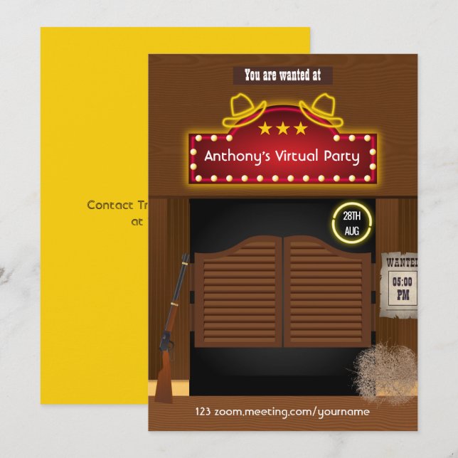 Wild West Cowboy Virtual Party Invitation (Front/Back)