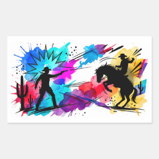 Wild West Cowboys Colourful Watercolor Art Sticker