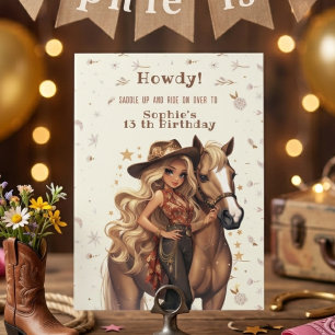 Wild west cowgirl birthday invitation