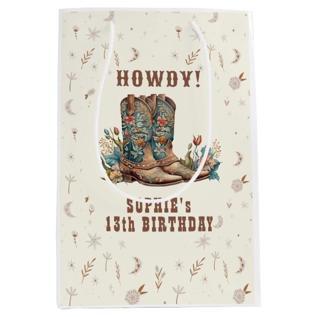 Wild west cowgirl birthday medium gift bag (Front)