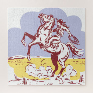 Wild West Cowgirl: Vintage Line Drawing. Jigsaw Puzzle