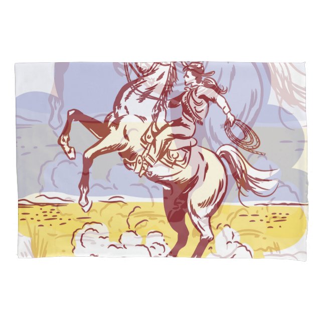 Wild West Cowgirl: Vintage Line Drawing. Pillowcase (Front)