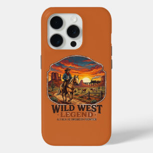Wild West Legend Vintage Cowboy Sunset Graphic iPhone 15 Pro Case
