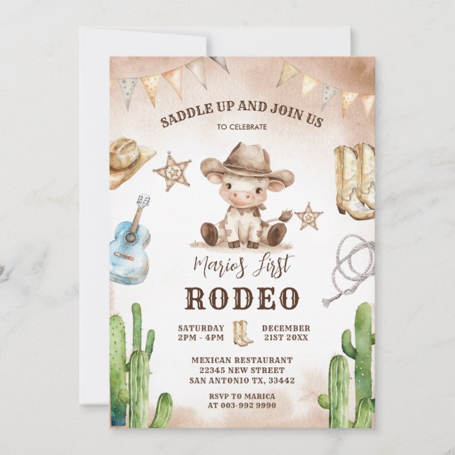 Wild West My First Rodeo Cowboy Birthday  Invitation (Front)