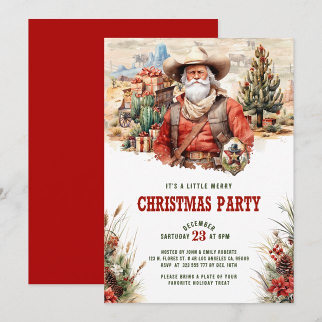 Wild West Père Noël Cowboy Invitation de Noël (Devant / Derrière)