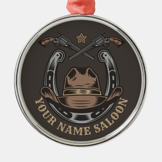 Wild West Revolver Horseshoe Western Cowboy Saloon Metal Ornament (Front)