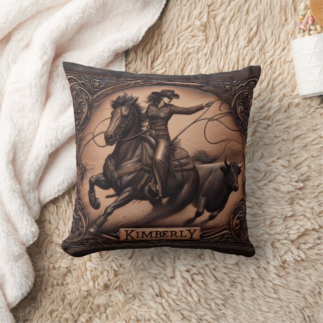Wild West Rodeo Action in Kimberly Throw Pillow (Blanket)