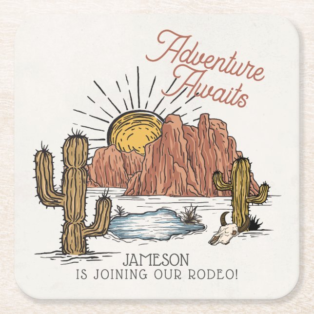 Wild West Rodeo Baby Shower Square Paper Coaster (Front)