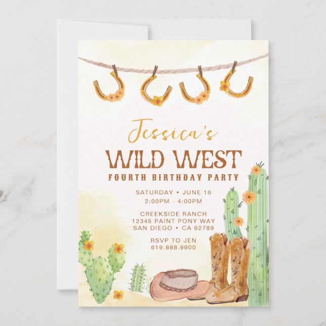 Wild West Rodeo Birthday Invitation • Cowgirl (Front)