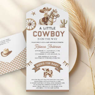 Wild West Rodeo Western Little Cowboy Baby Shower All In One Invitation