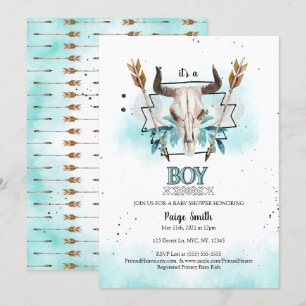 Wild West Rustic Skull & Arrows Boy Baby Shower Invitation