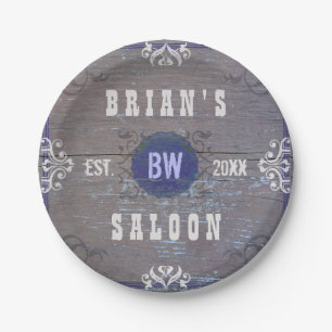 Wild West Saloon Party Rustic Vintage Wood Custom Paper Plate