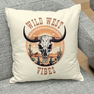 Wild West Vibes Cow Skull Throw Pillow