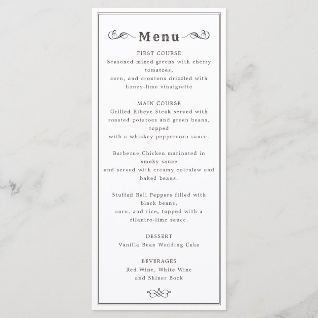 Wild west vintage cowboy hat wedding menu (Front)