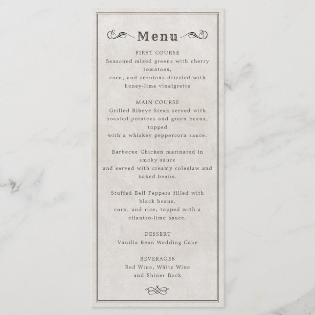 Wild west vintage cowboy hat wedding menu (Front)