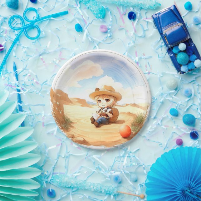 Wild West Watercolor Celebration Boy Baby Shower Paper Plate (Party)