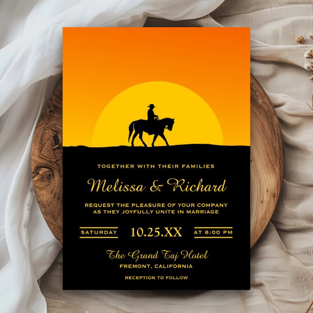 Wild West Western Sunset Cowboy Wedding Invitation (Creator Uploaded)