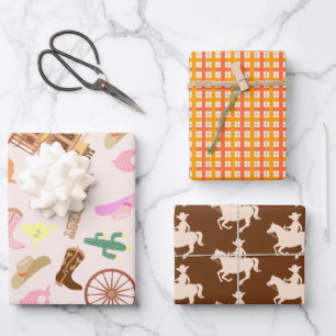 Wild West with Cacti Pattern Kids Birthday Party Wrapping Paper Sheet