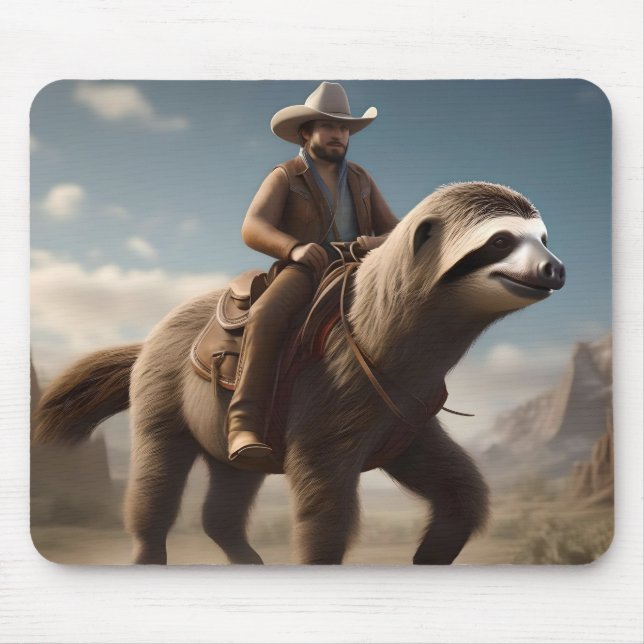 "Wild West Wonders: Cowboy Riding a Sloth Horse" Mouse Pad (Front)