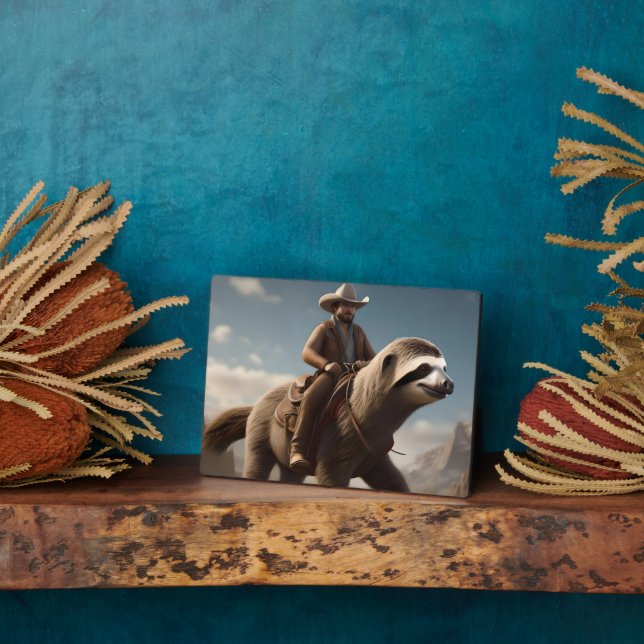 "Wild West Wonders: Cowboy Riding a Sloth Horse" Plaque (Side)