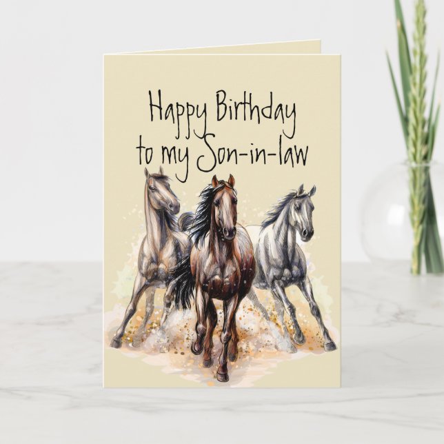 Wild Western Horses Birthday Son-in-law Animal Card (Front)