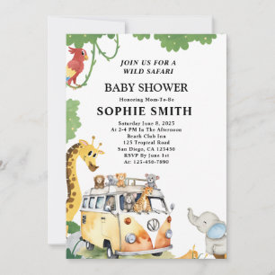 Wild Wheels Safari Animal Camper Van Baby Shower Invitation
