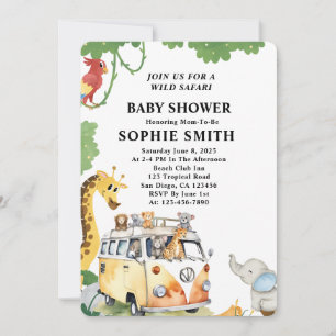 Wild Wheels Safari Animal Camper Van Baby Shower Invitation