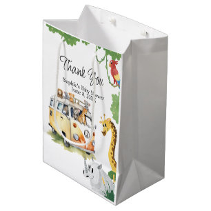 Wild Wheels Safari Animal Camper Van Baby Shower Medium Gift Bag